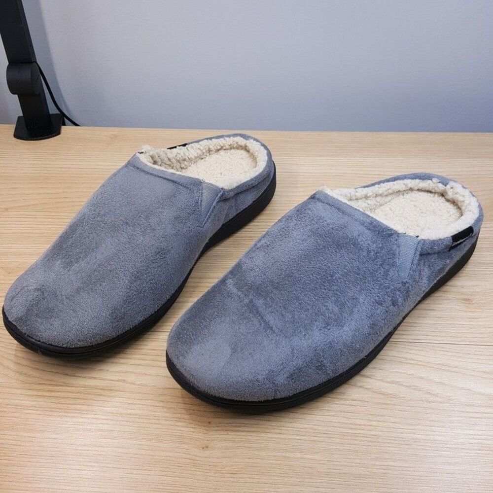 ISOTONER Slippers Mens Size 9.5 10.5 Grey Slip On Open Back Plush Memory Foam